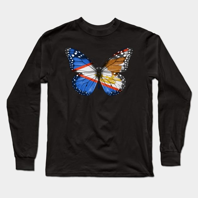 American Samoan Flag  Butterfly - Gift for American Samoan From American Samoa Long Sleeve T-Shirt by Country Flags